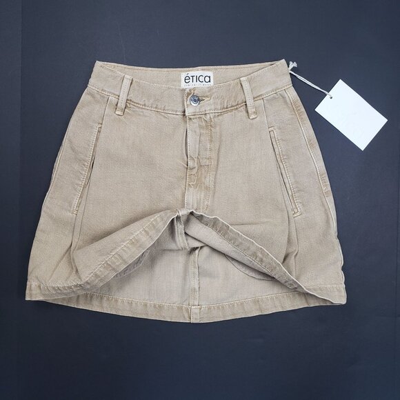 Etica Maxine Pleated Mini Skirt Women's Size 24 Beige Sweet Coconut Wardrobe MVP - Picture 15 of 16